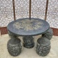 青石仿古做舊石雕浮雕圖案茶幾石桌石凳花園小區(qū)城市廣場(chǎng)擺件戶外